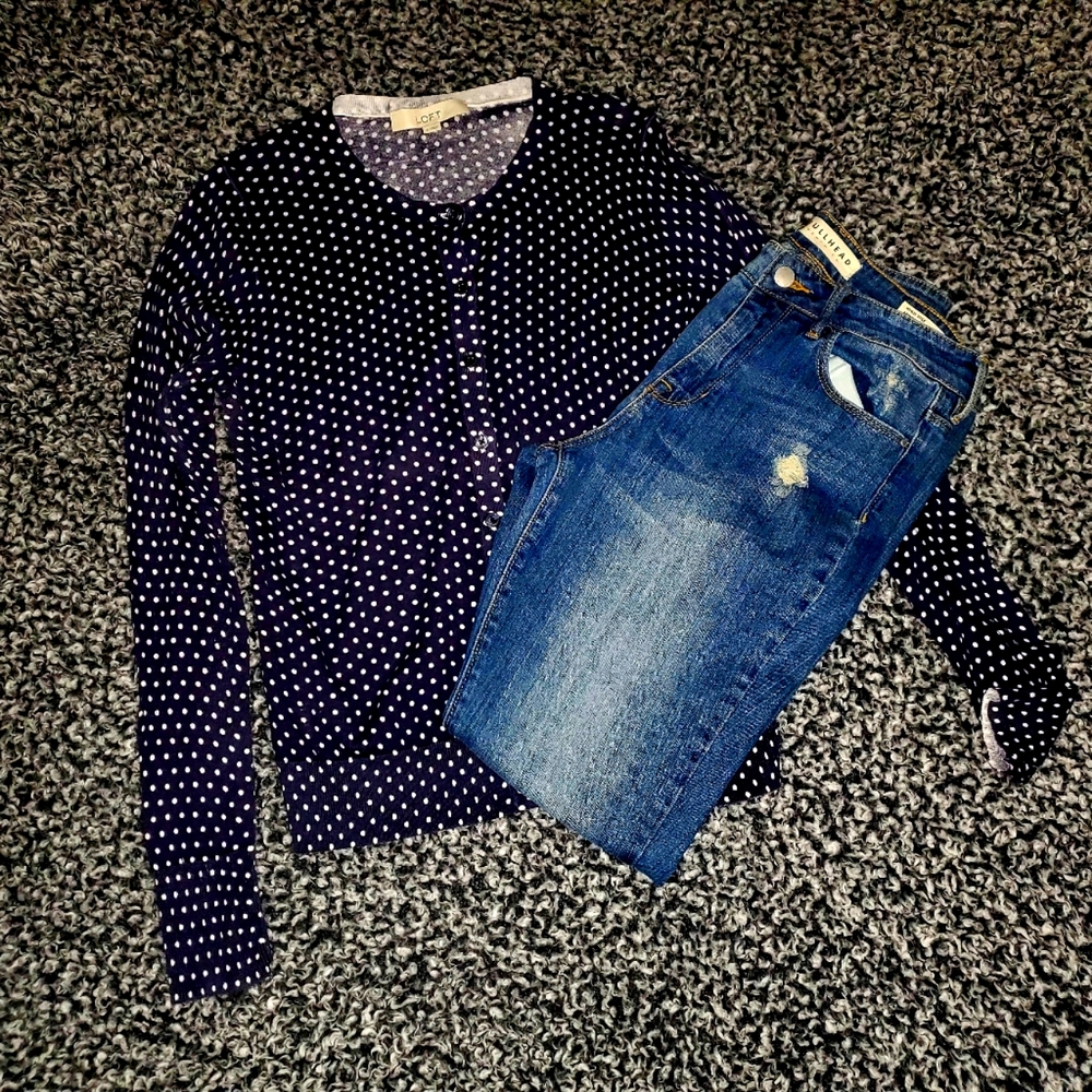 LOFT Blue & White Poka Dot Button up